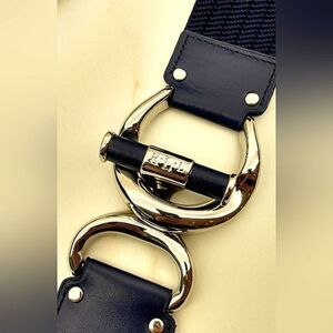 Ralph Lauren Double L Navy Blue  Woven Belt w/ Silver Buckle XL